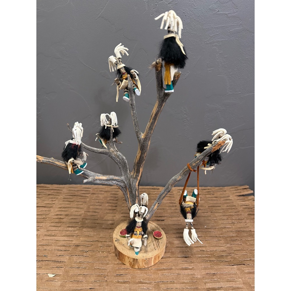 Native American Kachina 8 Clown Tree Koshare Wood Sculpture Signed 15.5 Inch